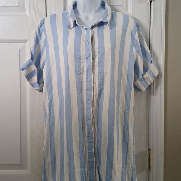 Ann Taylor weekend Linen Blend midi pocket dress Oversized Sz 14 EUC - Picture 3 of 8